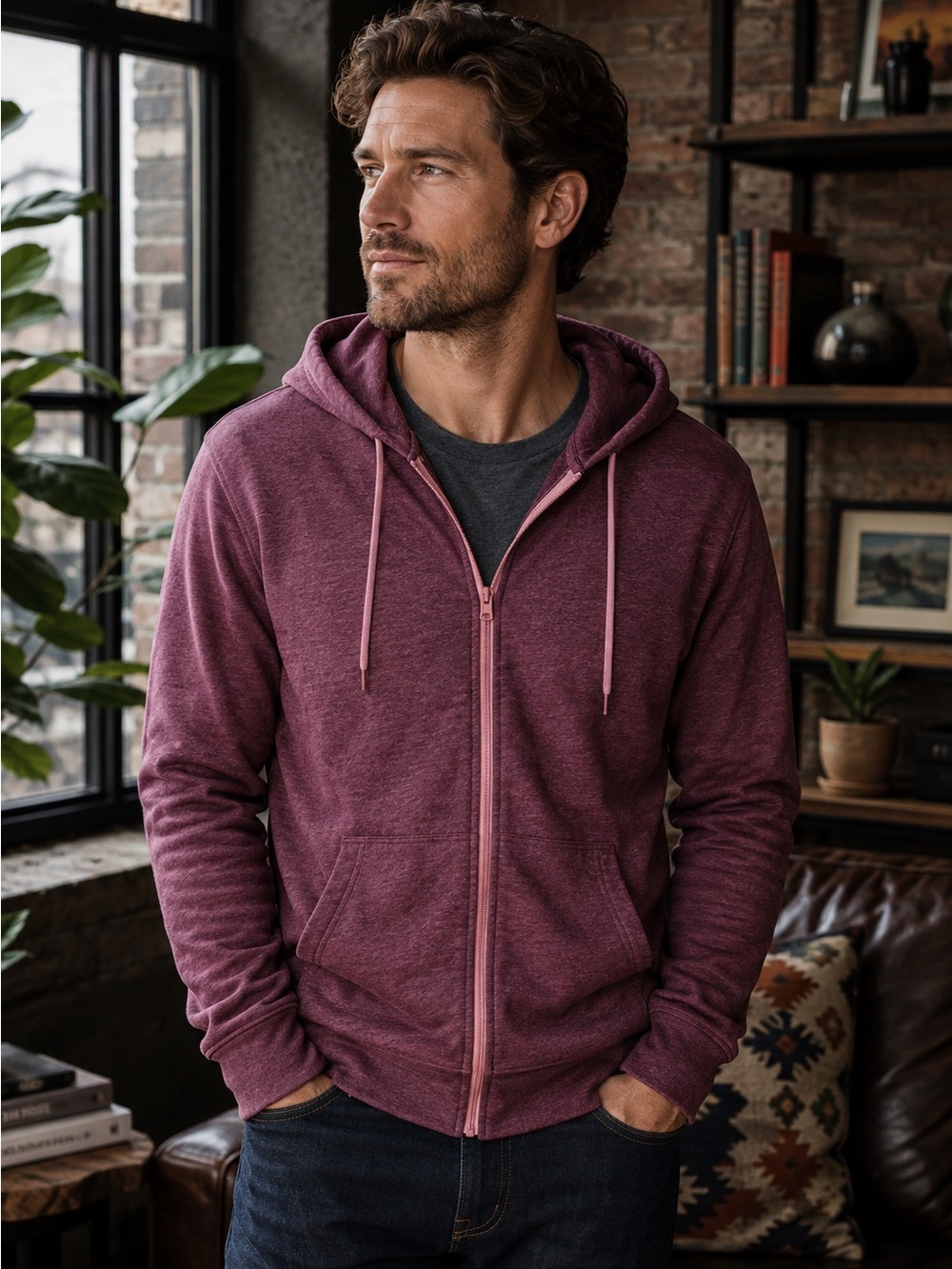 Men’s Wine Zip-Up Hoodie LL Bean